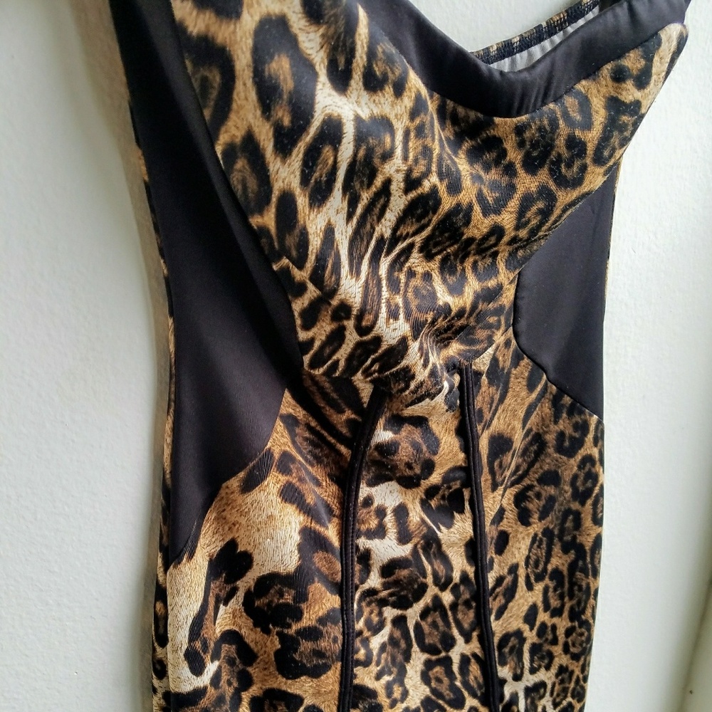 Leopard Print Strapless Fitted Mini Dress